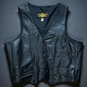 Vintage Universal Rider Leather Vest Mens Black Biker Cowboy USA MADE Size XL